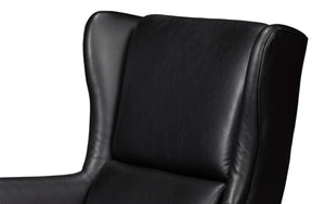 Sarreid Elite Wing Lounge Chair In Onyx Black – Luxurious Top Grain Leather & Sturdy Rubber Wood Frame Black  54120