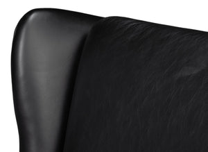 Sarreid Elite Wing Lounge Chair In Onyx Black – Luxurious Top Grain Leather & Sturdy Rubber Wood Frame Black  54120