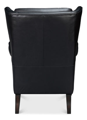 Sarreid Elite Wing Lounge Chair In Onyx Black – Luxurious Top Grain Leather & Sturdy Rubber Wood Frame Black  54120