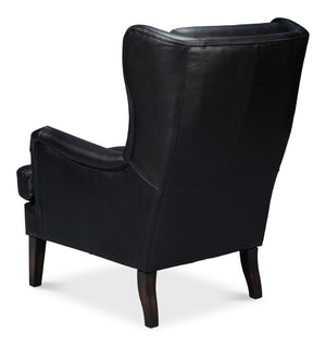 Sarreid Elite Wing Lounge Chair In Onyx Black – Luxurious Top Grain Leather & Sturdy Rubber Wood Frame Black  54120