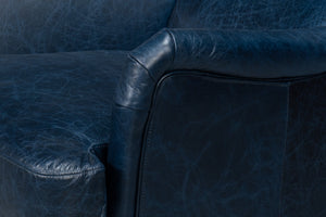 Sarreid Elite Wing Lounge Chair In Chateau Blue Leather - Luxurious Comfort With Durable Rubber Wood Frame Blue  54121