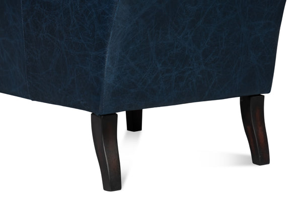 Sarreid Elite Wing Lounge Chair In Chateau Blue Leather - Luxurious Comfort With Durable Rubber Wood Frame Blue  54121