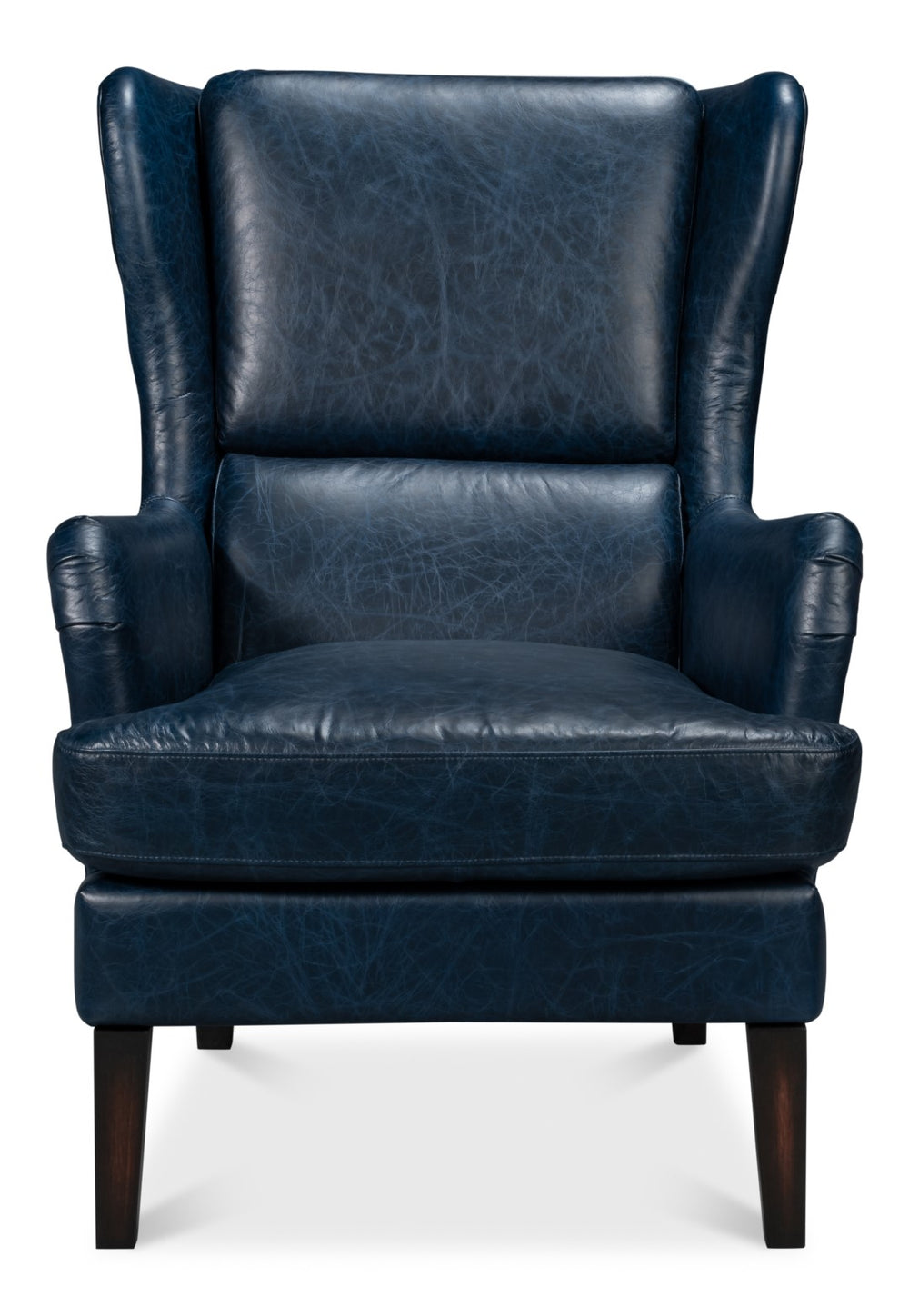 Sarreid Elite Wing Lounge Chair In Chateau Blue Leather - Luxurious Comfort With Durable Rubber Wood Frame Blue  54121