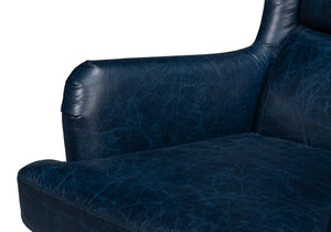 Sarreid Elite Wing Lounge Chair In Chateau Blue Leather - Luxurious Comfort With Durable Rubber Wood Frame Blue  54121