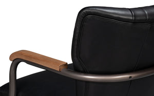 Sarreid Brooks Swivel Chair - Stylish Onyx Black Leather With Elegant Oak Base & Durable Metal Frame Black  54123