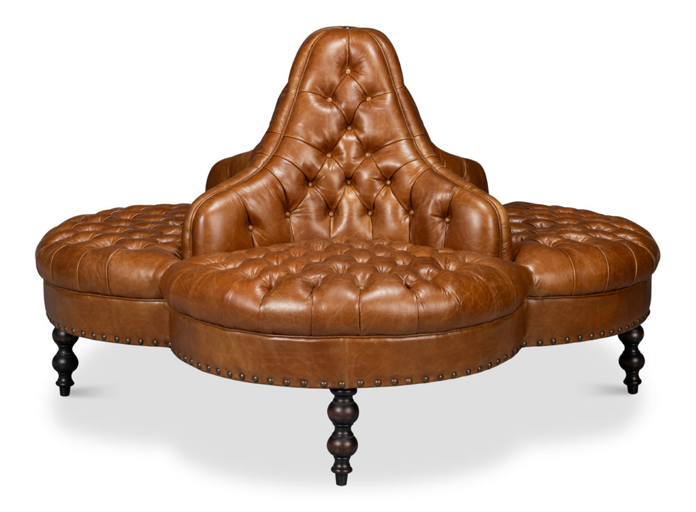 Sarreid Lobby Sofa Cuba Brown - Luxurious Leather Comfort With Elegant Design, Durable Rubber Wood Frame Brown  54124