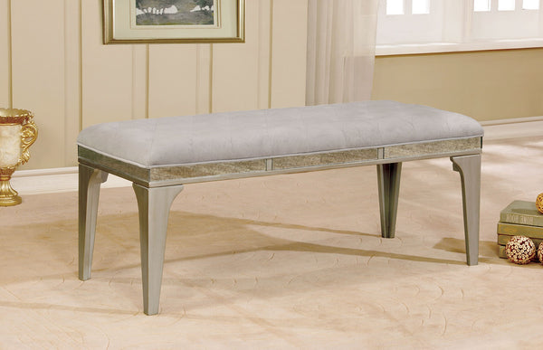 English Elm Transitional Tufted Upholstery Bench 50.5"W Flannel Cushion Silver-Gray Finish Elegant Seating B011P366760