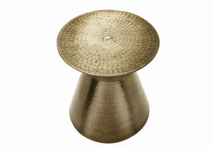 English Elm Accent Drum End Table with Hammered Metal Finish — 22" Handcrafted Cone Shape for Chic Living Spaces Gold 23 L x 23 W x 19 H B2710P219458