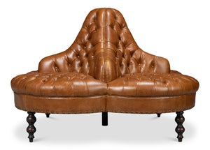 Sarreid Lobby Sofa Cuba Brown - Luxurious Leather Comfort With Elegant Design, Durable Rubber Wood Frame Brown  54124
