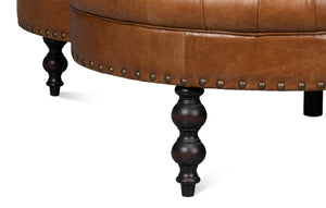 Sarreid Lobby Sofa Cuba Brown - Luxurious Leather Comfort With Elegant Design, Durable Rubber Wood Frame Brown  54124