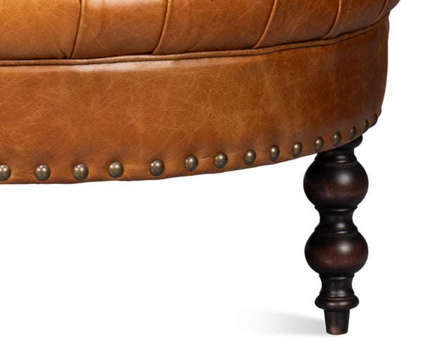 Sarreid Lobby Sofa Cuba Brown - Luxurious Leather Comfort With Elegant Design, Durable Rubber Wood Frame Brown  54124