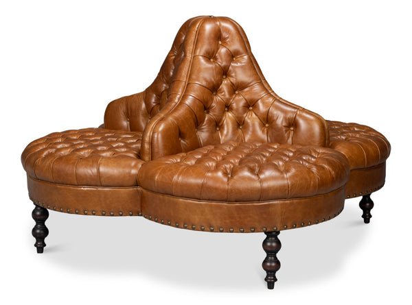 Sarreid Lobby Sofa Cuba Brown - Luxurious Leather Comfort With Elegant Design, Durable Rubber Wood Frame Brown  54124