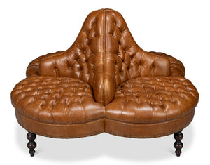 Sarreid Lobby Sofa Cuba Brown - Luxurious Leather Comfort With Elegant Design, Durable Rubber Wood Frame Brown  54124
