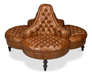 Sarreid Lobby Sofa Cuba Brown - Luxurious Leather Comfort With Elegant Design, Durable Rubber Wood Frame Brown  54124