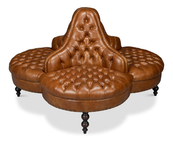 Sarreid Lobby Sofa Cuba Brown - Luxurious Leather Comfort With Elegant Design, Durable Rubber Wood Frame Brown  54124