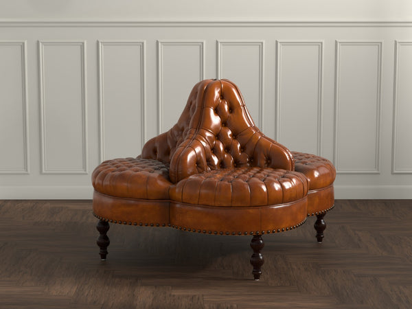 Sarreid Lobby Sofa Cuba Brown - Luxurious Leather Comfort With Elegant Design, Durable Rubber Wood Frame Brown  54124