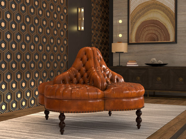 Sarreid Lobby Sofa Cuba Brown - Luxurious Leather Comfort With Elegant Design, Durable Rubber Wood Frame Brown  54124