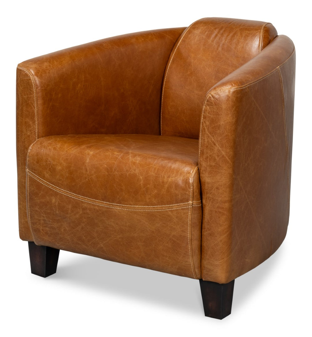 Sarreid Mandy Arm Chair - Luxurious Cuba Brown Leather With Elegant Wood Frame For Stylish Living Spaces Brown  54126