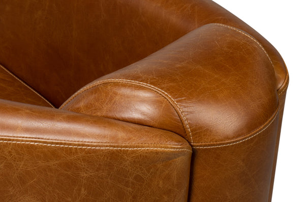 Sarreid Mandy Arm Chair - Luxurious Cuba Brown Leather With Elegant Wood Frame For Stylish Living Spaces Brown  54126