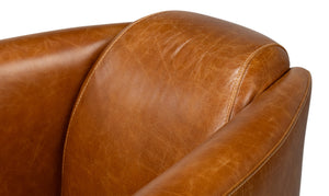 Sarreid Mandy Arm Chair - Luxurious Cuba Brown Leather With Elegant Wood Frame For Stylish Living Spaces Brown  54126