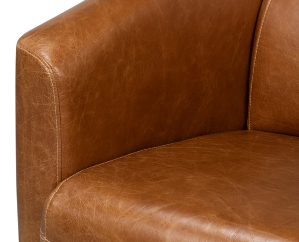Sarreid Mandy Arm Chair - Luxurious Cuba Brown Leather With Elegant Wood Frame For Stylish Living Spaces Brown  54126