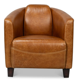 Sarreid Mandy Arm Chair - Luxurious Cuba Brown Leather With Elegant Wood Frame For Stylish Living Spaces Brown  54126