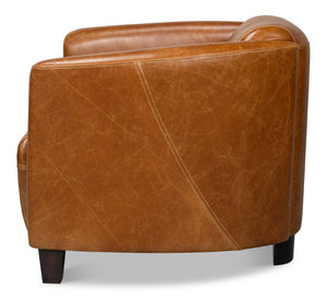 Sarreid Mandy Arm Chair - Luxurious Cuba Brown Leather With Elegant Wood Frame For Stylish Living Spaces Brown  54126