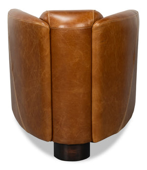 Sarreid Mandy Arm Chair - Luxurious Cuba Brown Leather With Elegant Wood Frame For Stylish Living Spaces Brown  54126