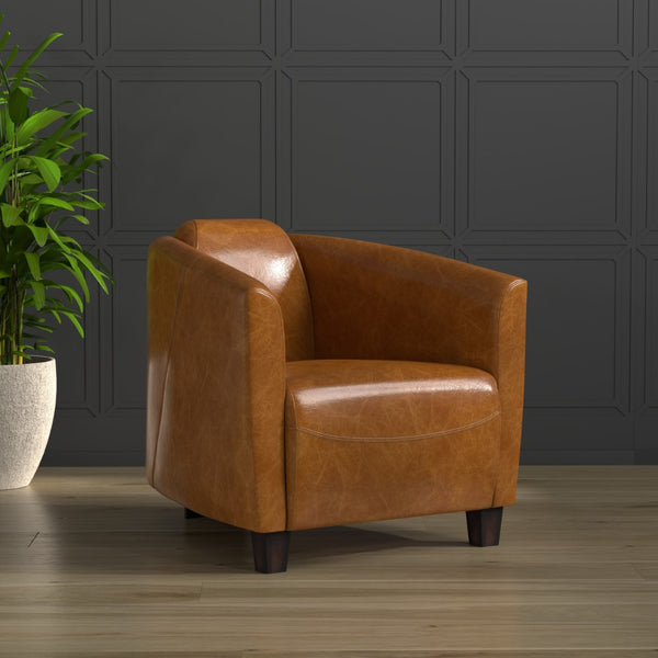 Sarreid Mandy Arm Chair - Luxurious Cuba Brown Leather With Elegant Wood Frame For Stylish Living Spaces Brown  54126