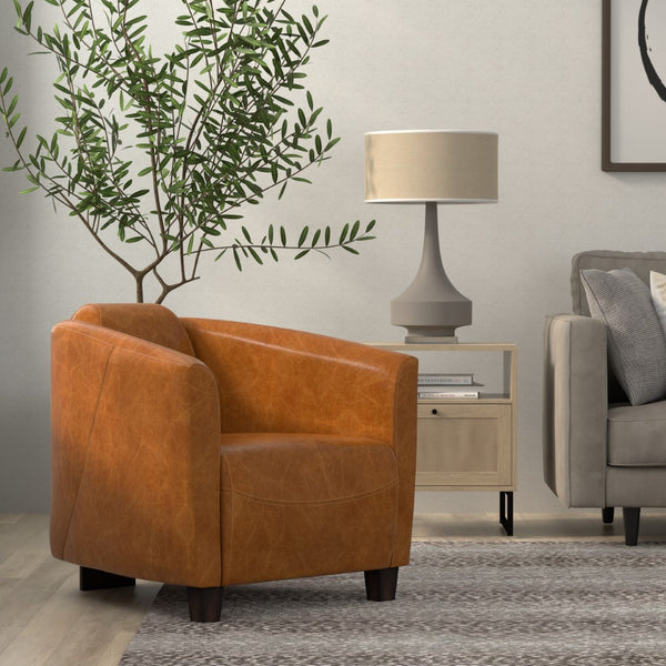 Sarreid Mandy Arm Chair - Luxurious Cuba Brown Leather With Elegant Wood Frame For Stylish Living Spaces Brown  54126