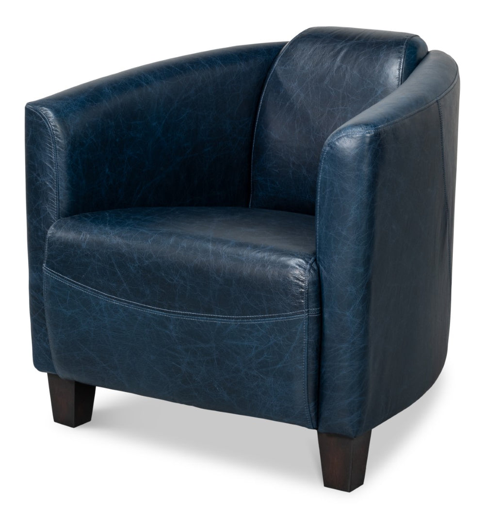 Sarreid Mandy Arm Chair In Elegant Chateau Blue Leather – Stylish Wood Frame For Modern Living Spaces Blue  54127