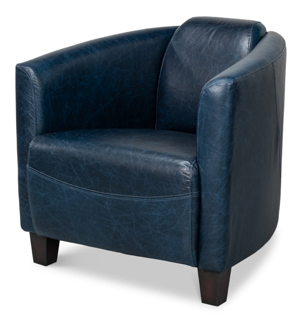 Sarreid Mandy Arm Chair In Elegant Chateau Blue Leather – Stylish Wood Frame For Modern Living Spaces Blue  54127