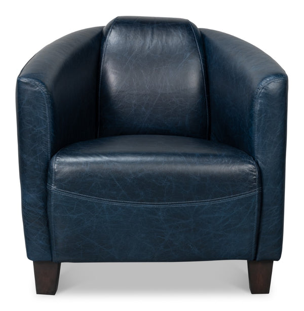 Sarreid Mandy Arm Chair In Elegant Chateau Blue Leather – Stylish Wood Frame For Modern Living Spaces Blue  54127
