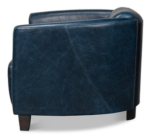 Sarreid Mandy Arm Chair In Elegant Chateau Blue Leather – Stylish Wood Frame For Modern Living Spaces Blue  54127