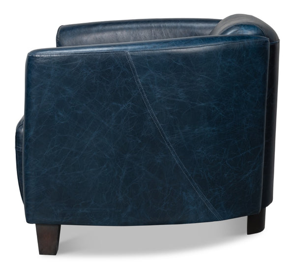 Sarreid Mandy Arm Chair In Elegant Chateau Blue Leather – Stylish Wood Frame For Modern Living Spaces Blue  54127