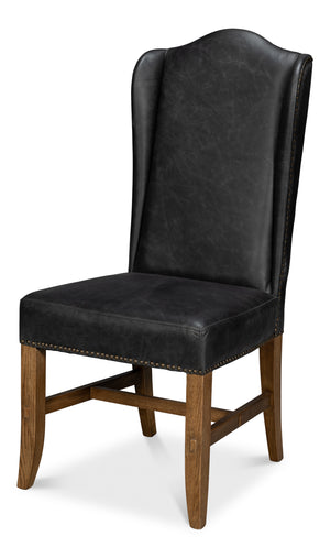 Sarreid Mercado High Back Dining Chairs Set Of 2 - Luxurious Black Top Grain Leather For Elegant Dining Black  54129
