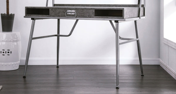 English Elm Modern Wrought Metal Industrial Computer Desk 47" L with USB Port, Drawer, 2 Shelves, Corrugated Backpanel B2741P340568