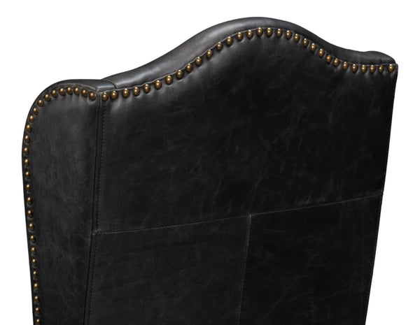 Sarreid Mercado High Back Dining Chairs Set Of 2 - Luxurious Black Top Grain Leather For Elegant Dining Black  54129