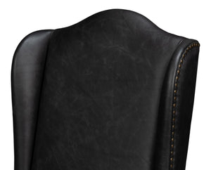 Sarreid Mercado High Back Dining Chairs Set Of 2 - Luxurious Black Top Grain Leather For Elegant Dining Black  54129