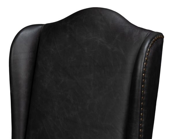 Sarreid Mercado High Back Dining Chairs Set Of 2 - Luxurious Black Top Grain Leather For Elegant Dining Black  54129