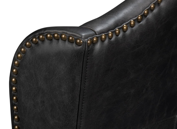 Sarreid Mercado High Back Dining Chairs Set Of 2 - Luxurious Black Top Grain Leather For Elegant Dining Black  54129