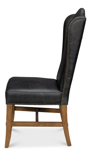 Sarreid Mercado High Back Dining Chairs Set Of 2 - Luxurious Black Top Grain Leather For Elegant Dining Black  54129