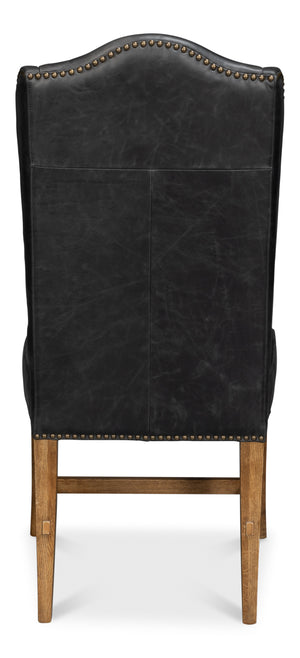 Sarreid Mercado High Back Dining Chairs Set Of 2 - Luxurious Black Top Grain Leather For Elegant Dining Black  54129