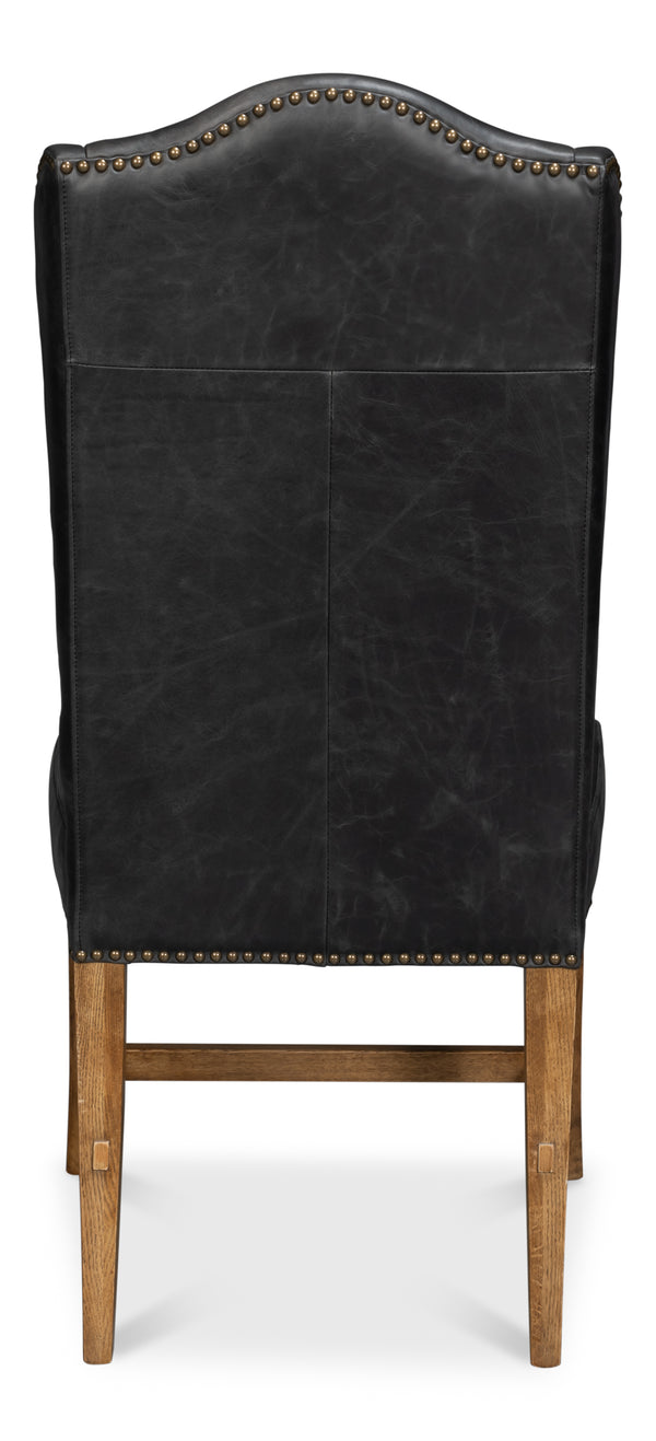 Sarreid Mercado High Back Dining Chairs Set Of 2 - Luxurious Black Top Grain Leather For Elegant Dining Black  54129