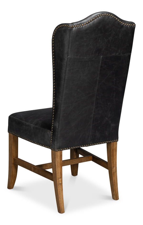 Sarreid Mercado High Back Dining Chairs Set Of 2 - Luxurious Black Top Grain Leather For Elegant Dining Black  54129