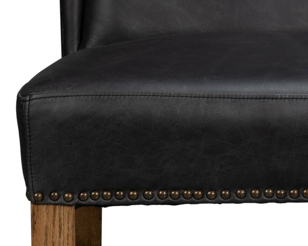 Sarreid Mercado High Back Dining Chairs Set Of 2 - Luxurious Black Top Grain Leather For Elegant Dining Black  54129