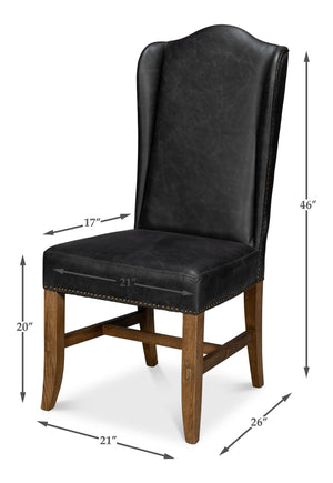 Sarreid Mercado High Back Dining Chairs Set Of 2 - Luxurious Black Top Grain Leather For Elegant Dining Black  54129