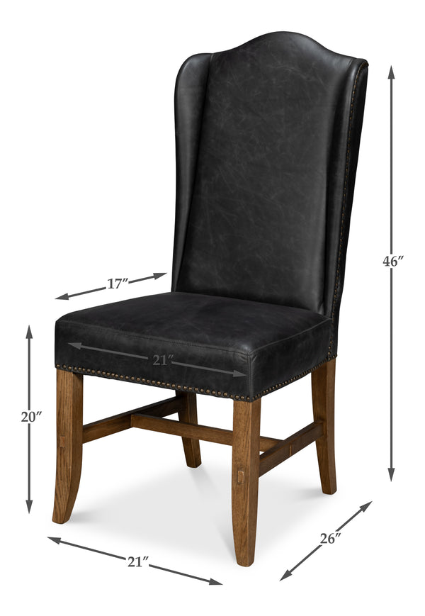 Sarreid Mercado High Back Dining Chairs Set Of 2 - Luxurious Black Top Grain Leather For Elegant Dining Black  54129