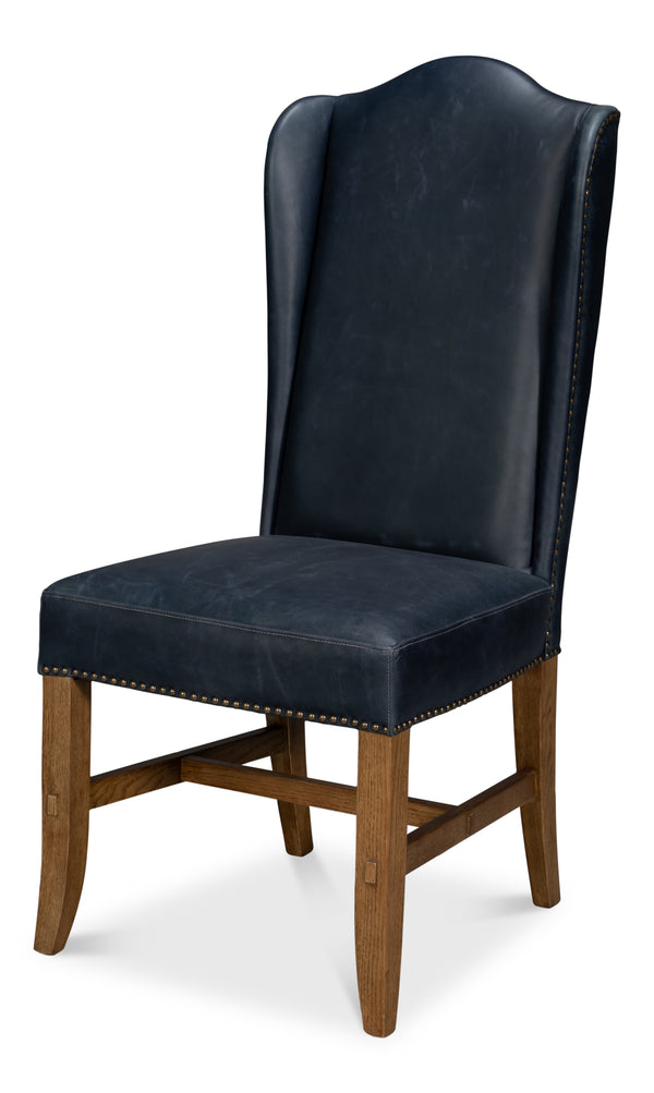 Sarreid Mercado High Back Dining Chair Set Of 2 - Luxurious Top Grain Blue Leather For Stylish Dining Spaces Blue  54130