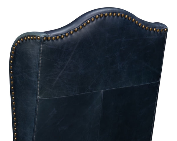 Sarreid Mercado High Back Dining Chair Set Of 2 - Luxurious Top Grain Blue Leather For Stylish Dining Spaces Blue  54130